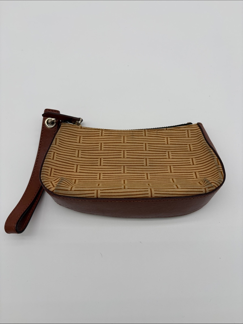 Kate Spade Tan Cloth Brown Leather Wristlet Wallet BLEMISH